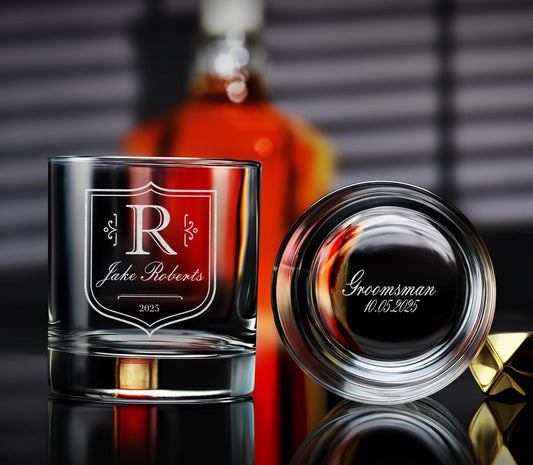 Custom Engraved Whiskey Glasses for Groomsmen, Personalized Wedding Gift Idea, Perfect Drinkware Gift for Him