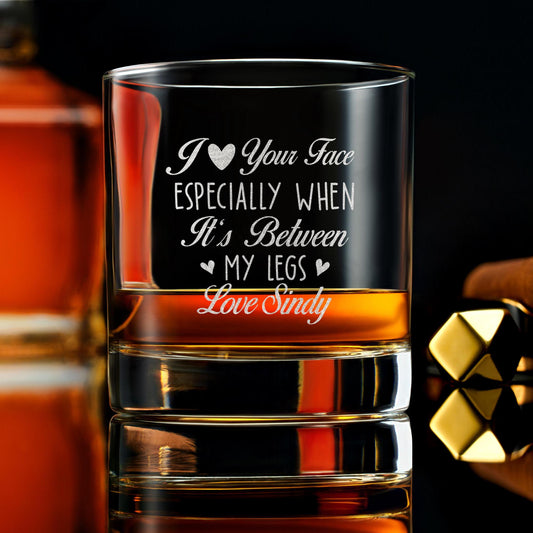 Personalized Funny Quote Glass, I Love Your Face Customized Drinkware, Great Gift for Him, Birthday & Valentine’s Celebration, Gift Box