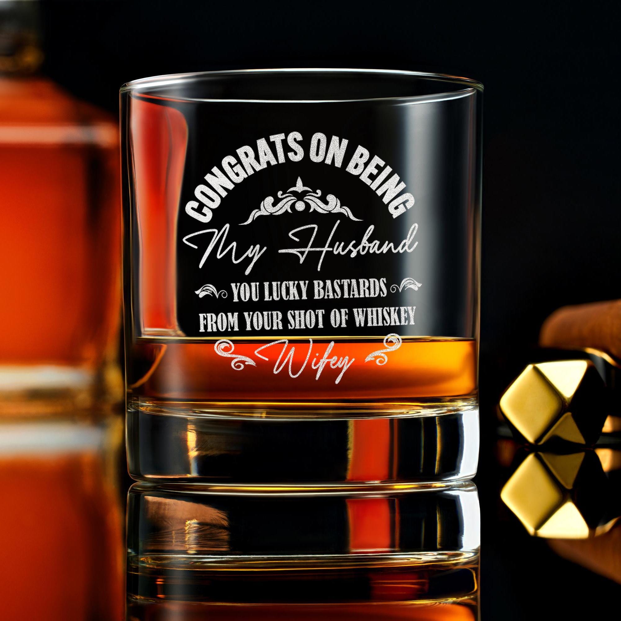 Engraved Custom Whiskey Glass for Him, Personalized Father's Day Gift, Congrats On Being My Husband Keepsake Gift Box