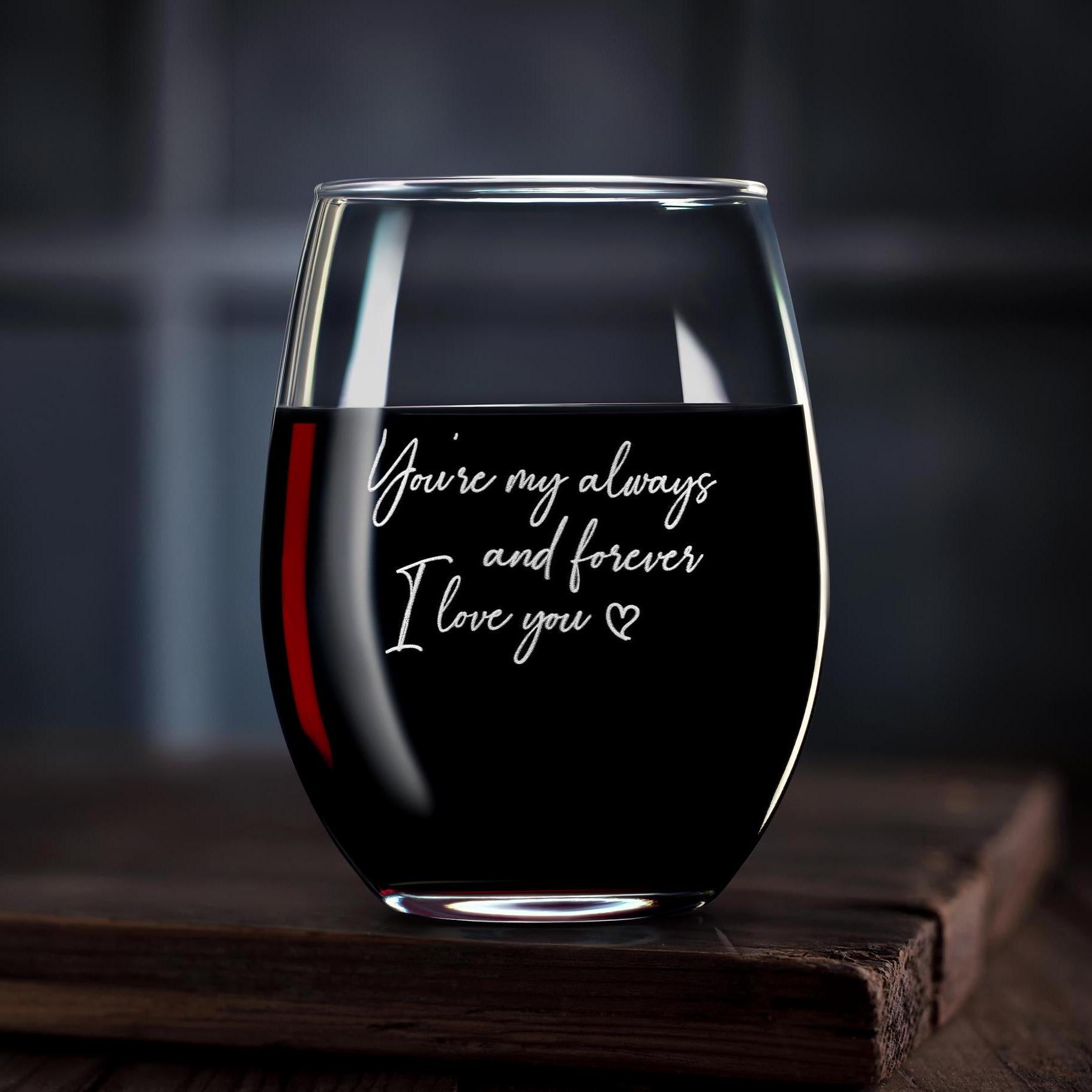 Custom Secret Message Stemless Wine Glass - Engrave Your Handwriting on Wine Glass - Gift Message for Him, Gift for her, Free Gift Box