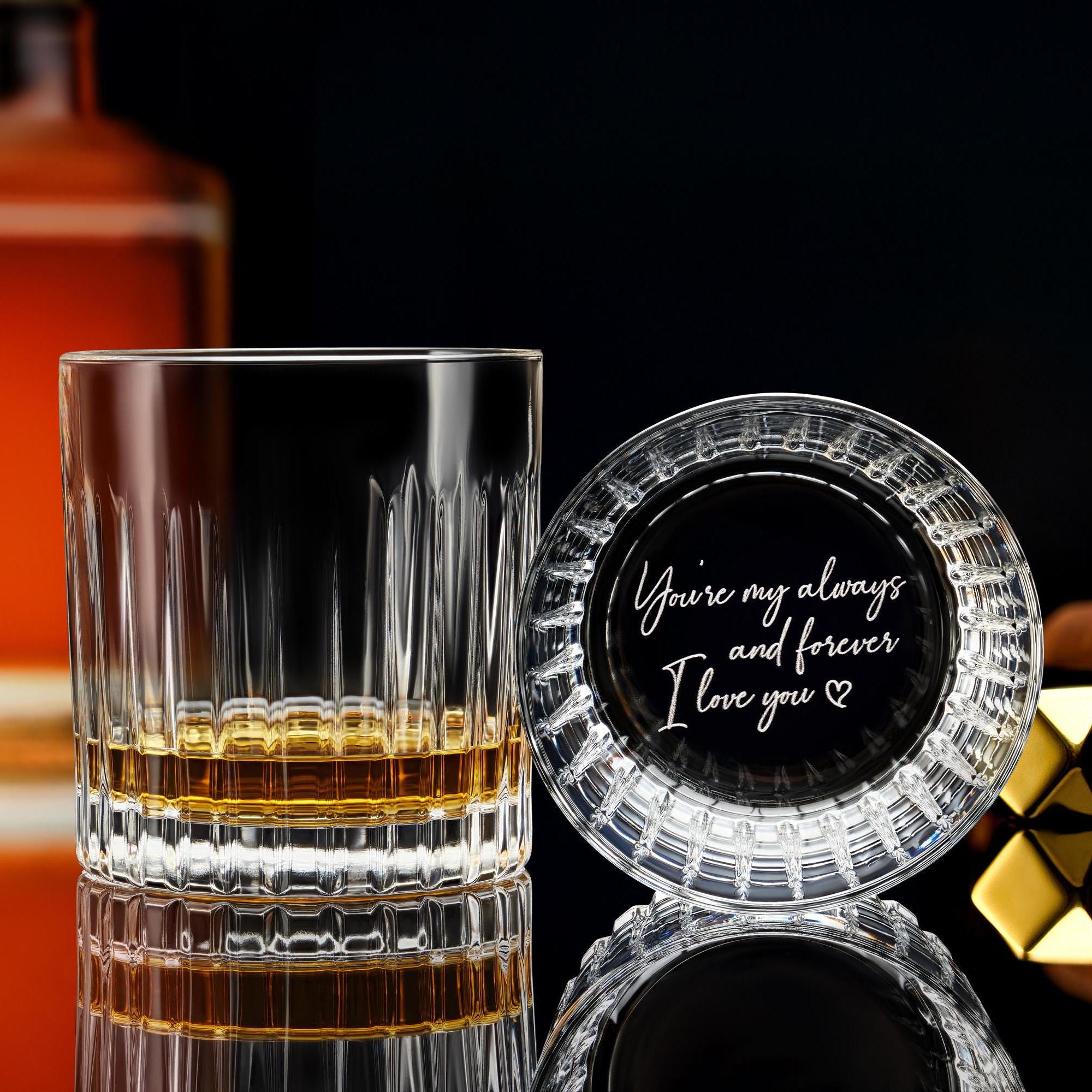 Custom Handwriting Crystal Whiskey Glass - Engrave Your Gift Message for Him, Husband or Boyfriend , Free Gift Box