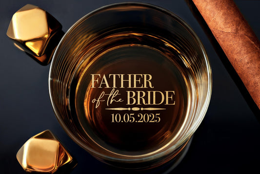 Father of the Bride Personalized Whiskey Rock Glass, Custom Engraved with Your Message, Perfect Wedding Gift, Free Gift Box