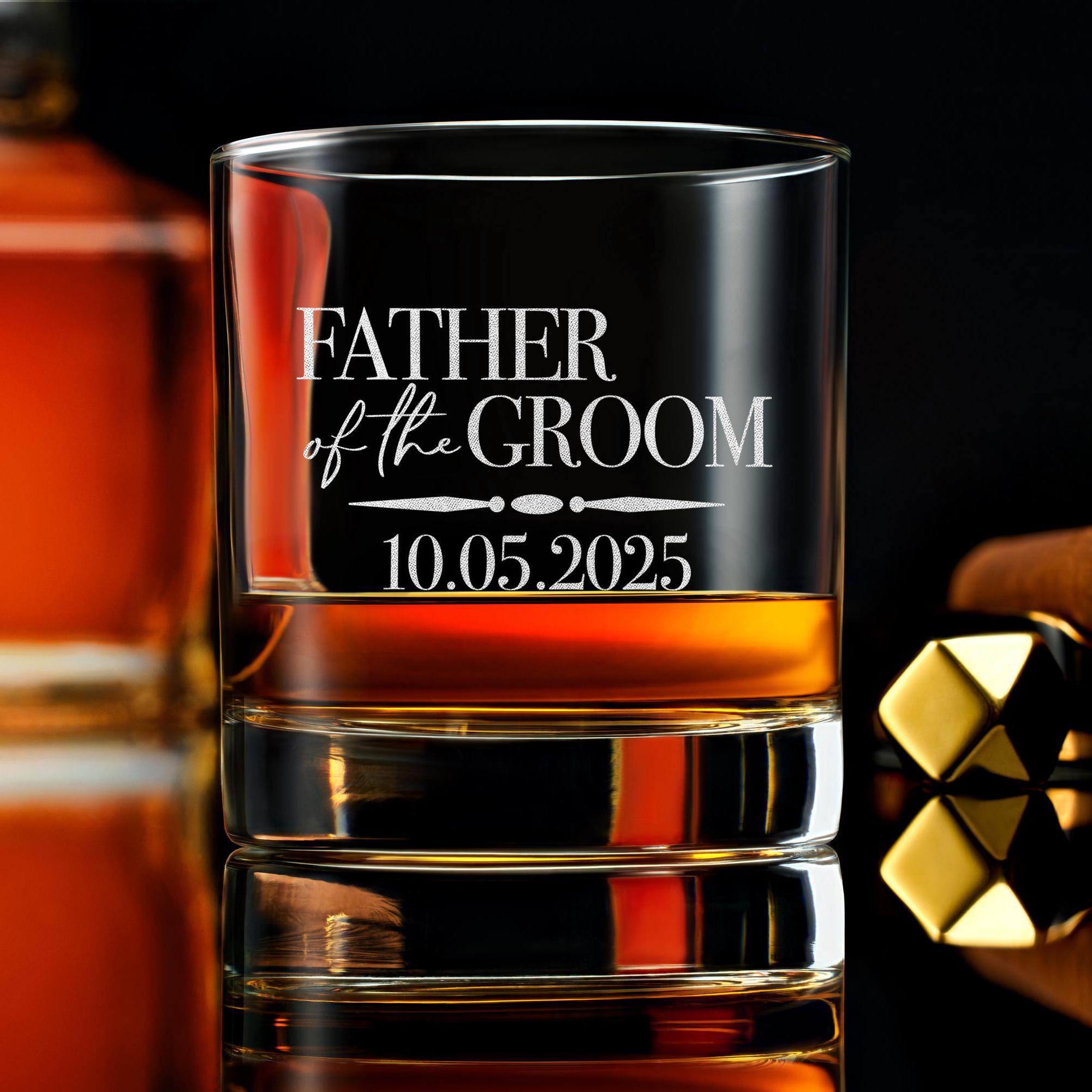 Father of the Groom Whiskey Rock Glass - Personalized Gift for Weddings, Gift for Dad, Unique Present with Free Gift Box for Dad