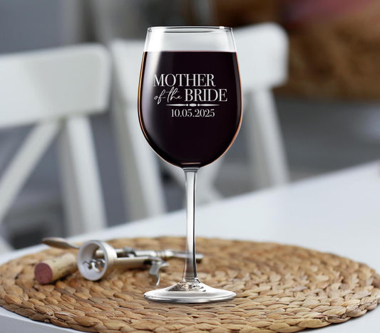 Personalized Wine Glass for Mother of the Bride, Custom Wedding Gift with Your Message, Elegant Gift Box Included