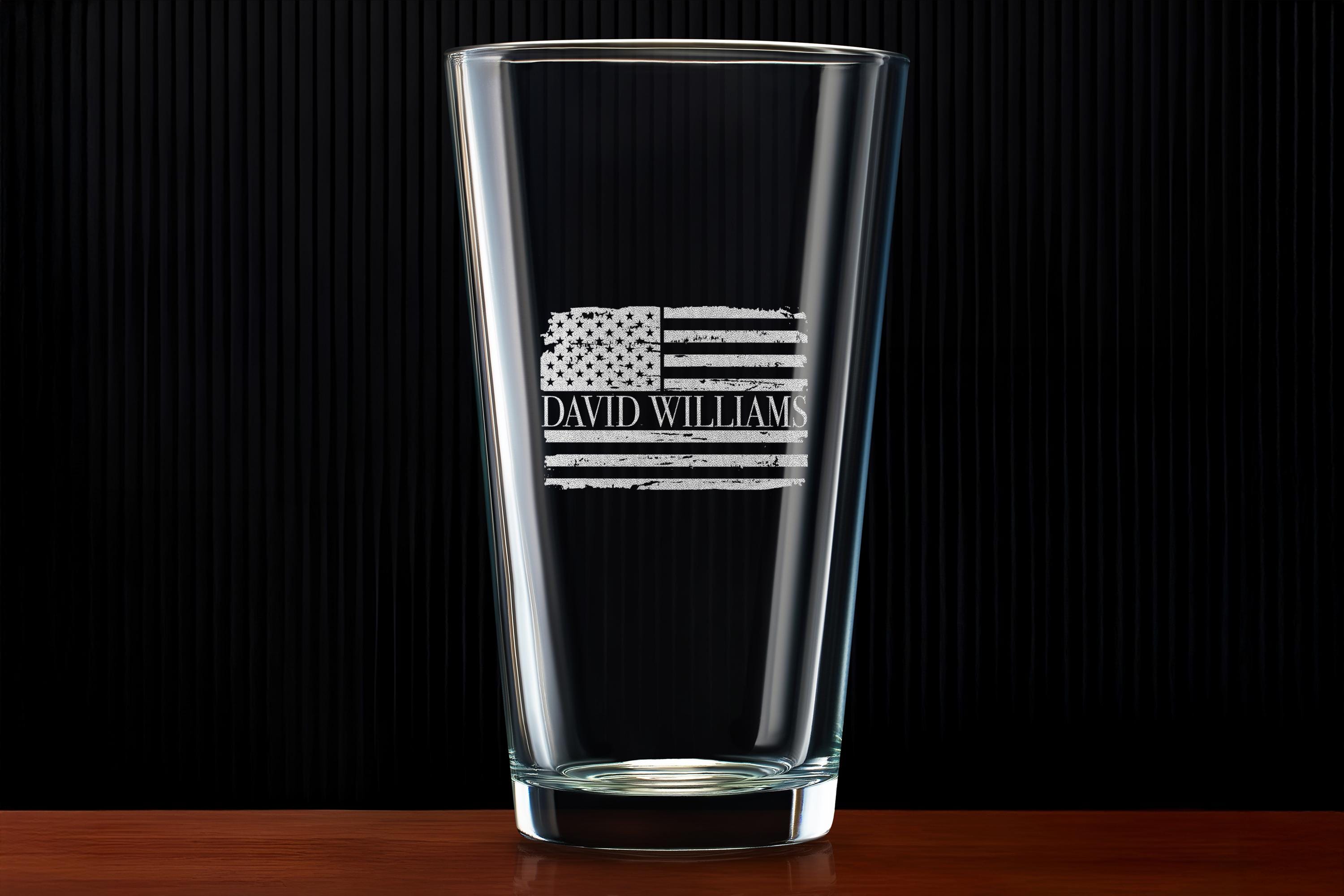 Engraved American Flag Whiskey Glass, Memorial Day, Personalized Patriotic Gift for Him or Her, Best Present for Veterans with Free Gift Box