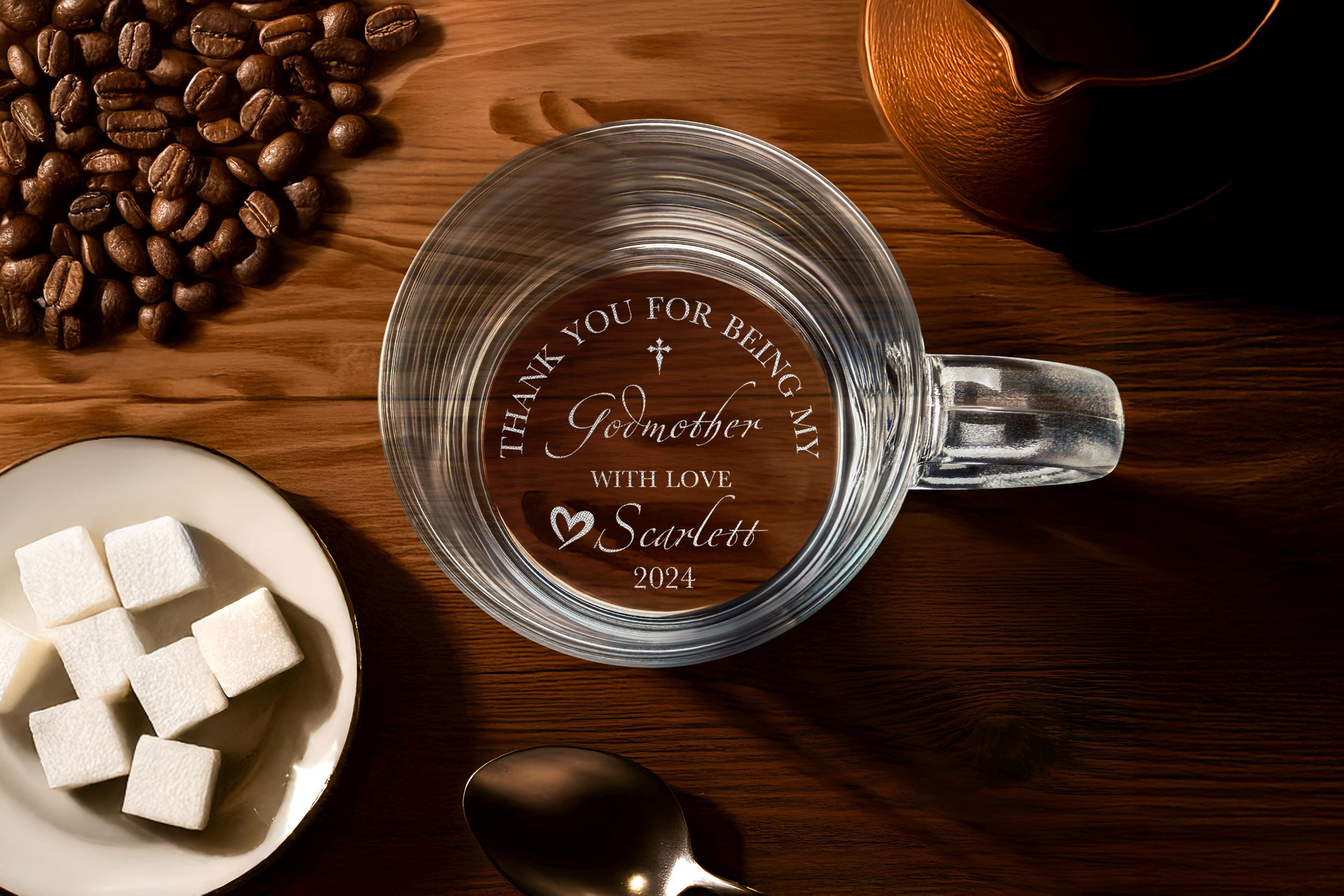 Personalized Godmother Gift: Custom Stemless Wine Glass for Godparents, Ideal for Baptism and Special Occasions, Gift Box