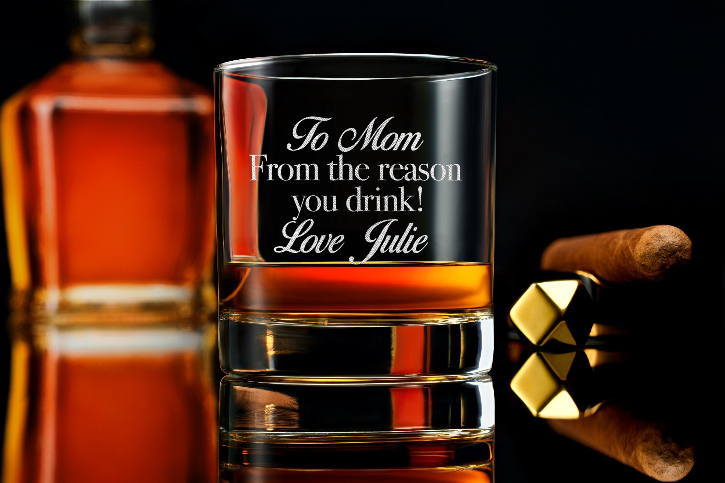 Personalized Mom's Reasons To Drink Whiskey Glass, Gifts for Mom, Mothers Day Gift from Daughter, Kids, Son, with Free Gift Box