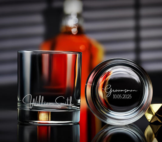 Personalized whiskey glasses, custom engraved groomsmen gift idea, unique wedding gift for him, perfect for groomsmen, Best man gift
