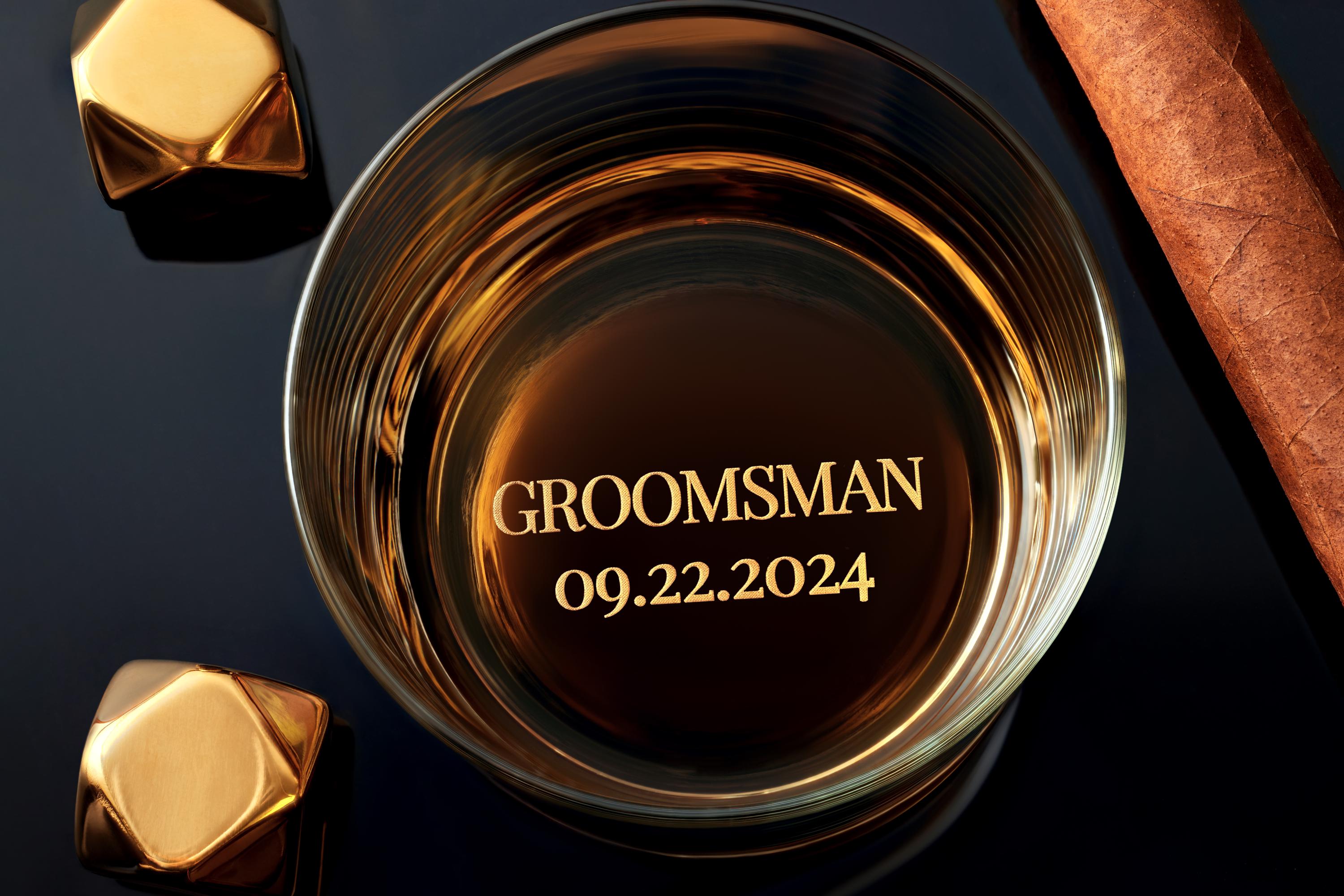 Custom name whiskey glass, engraved groomsmen gift, personalized best man wedding keepsake