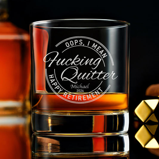Personalized Whiskey Rock Glass, Happy Retirement Gift Idea, Funny Coworker Gift, with Free Gift Box