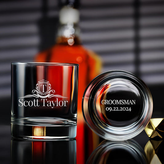Custom Engraved Whiskey Glasses: Unique Personalized Groomsmen Gift and Best Man Present, Perfect Wedding Gift for Him