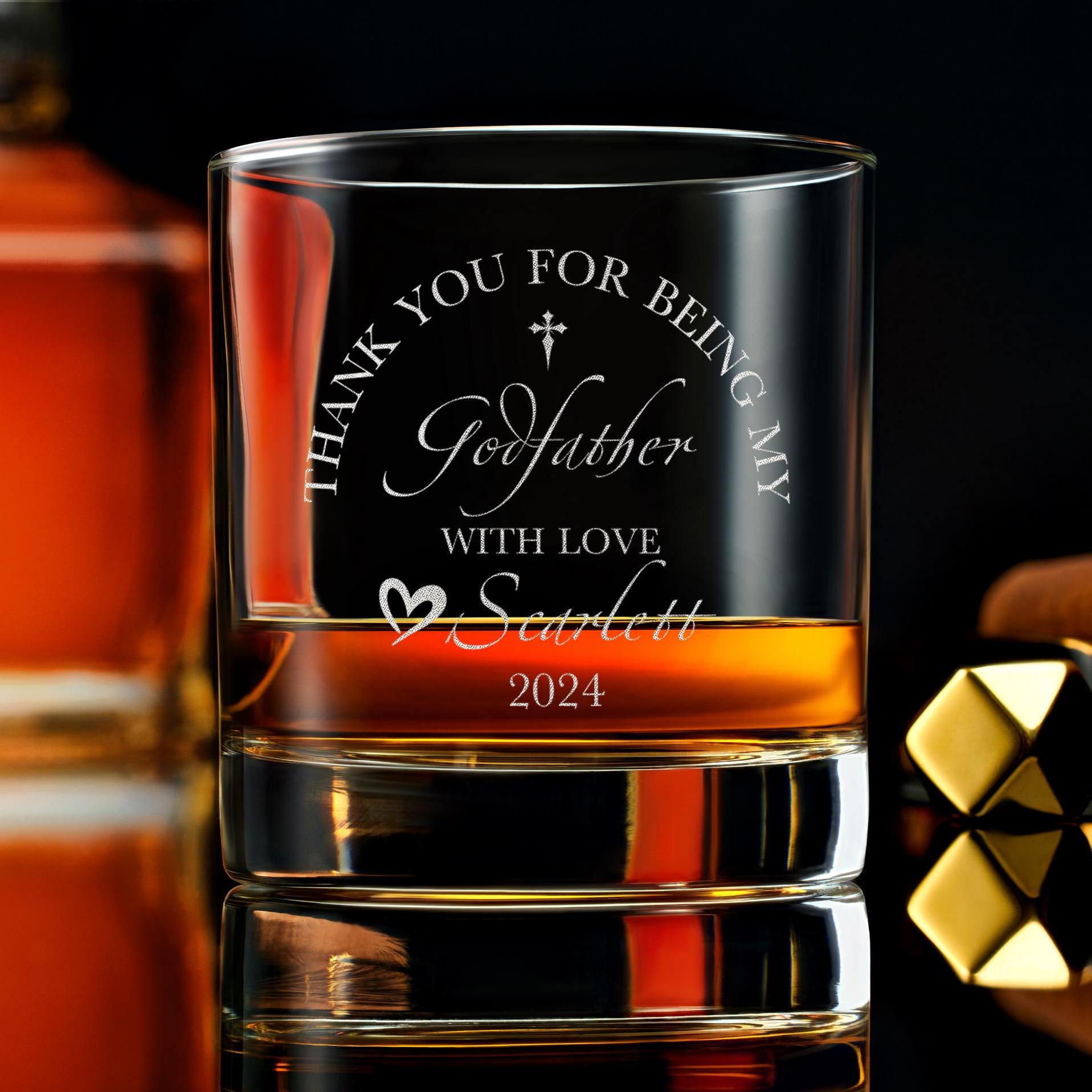 Custom Father's Day Gift Rock Glass, Engraved Godfather Whiskey Glass, Meaningful Gift from Goddaughter