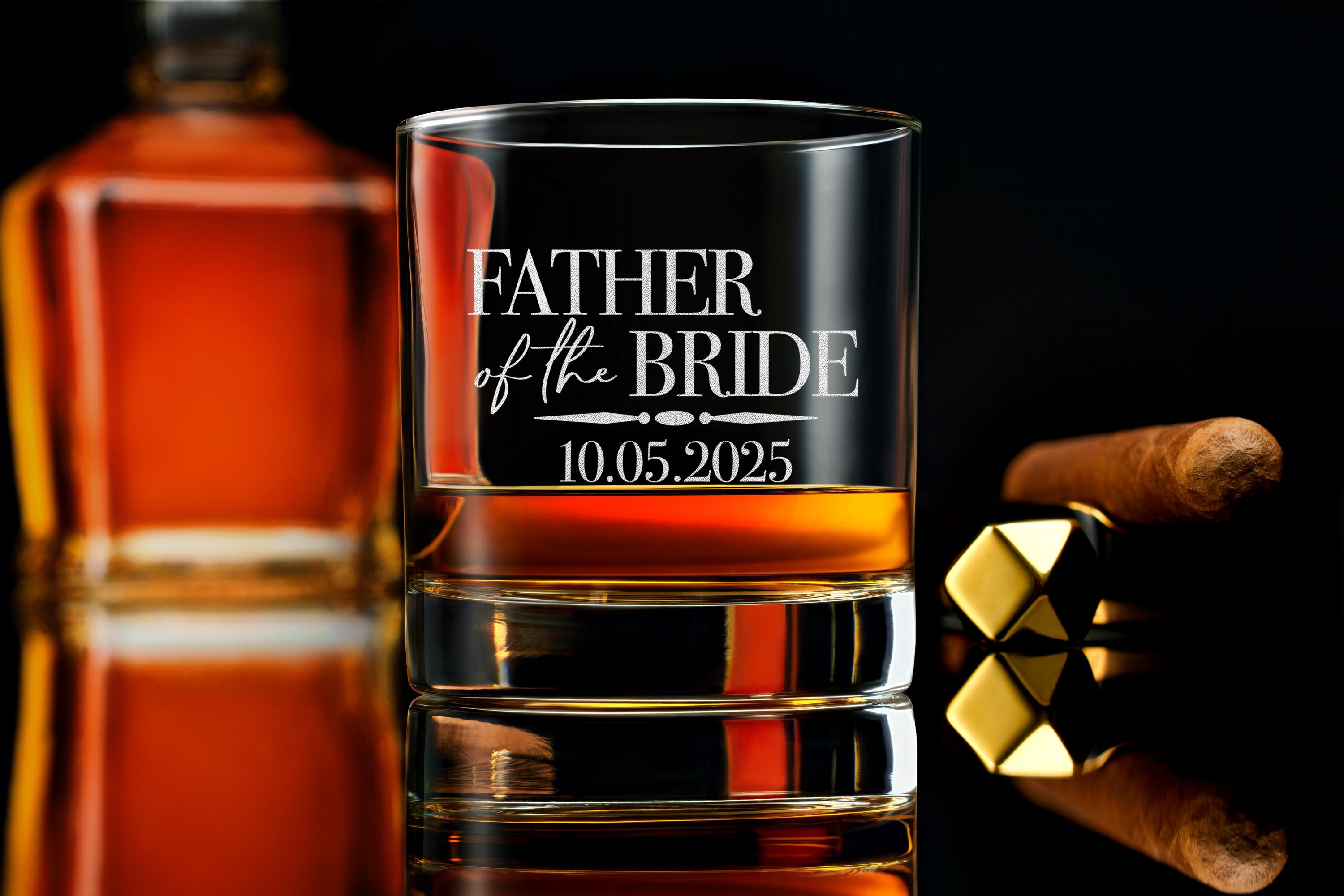 Personalized Whiskey Glass for Father of the Bride, Custom Wedding Gift with Your Message, Elegant Gift Box Included