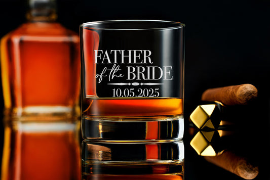 Personalized Whiskey Glass for Father of the Bride, Custom Wedding Gift with Your Message, Elegant Gift Box Included