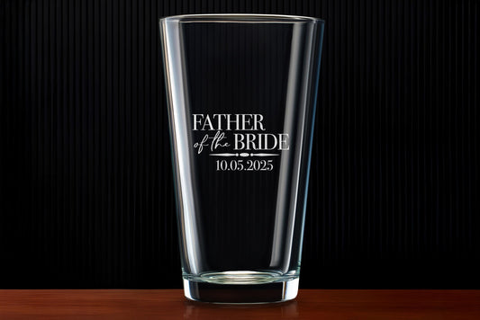 Personalized Beer Glass for Father of the Bride – Custom Pint Glass Wedding Gift – Engraved with Your Message – Gift Box Included