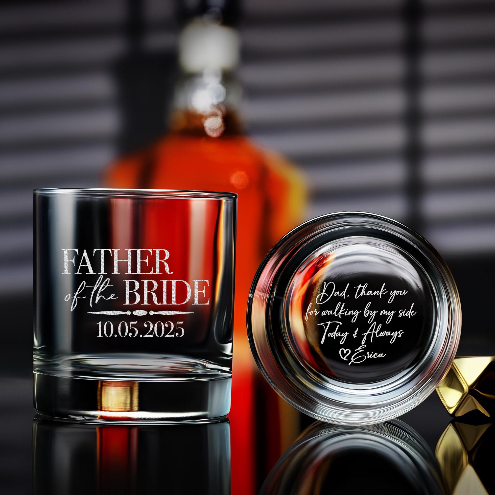 Father of the Bride Personalized Whiskey Rock Glass, Custom Engraved with Your Message, Perfect Wedding Gift, Free Gift Box