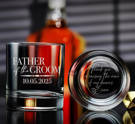 Father of the Groom Whiskey Rock Glass - Personalized Gift for Weddings, Gift for Dad, Unique Present with Free Gift Box for Dad
