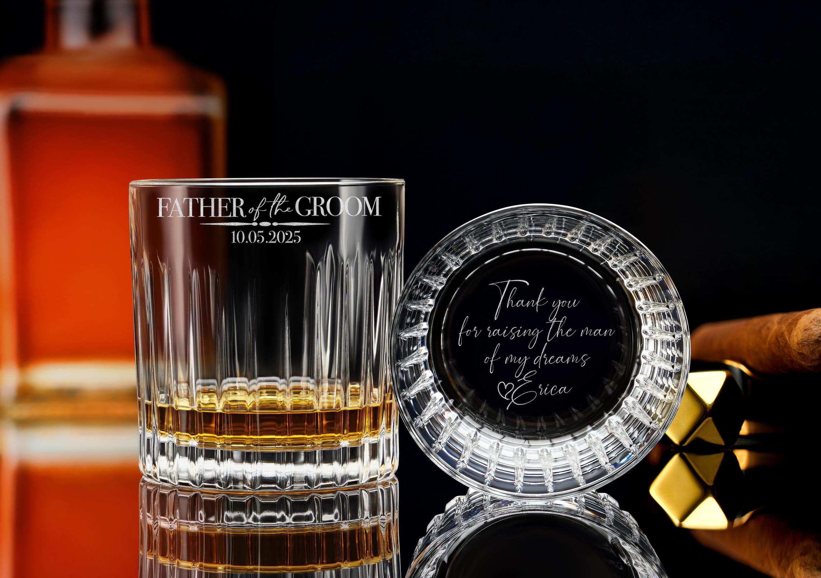 Father of the Groom Personalized Whiskey Crystal Glass - Elegant Wedding Keepsake, Gift for Dad, Gift for Him, Free Gift Box Included