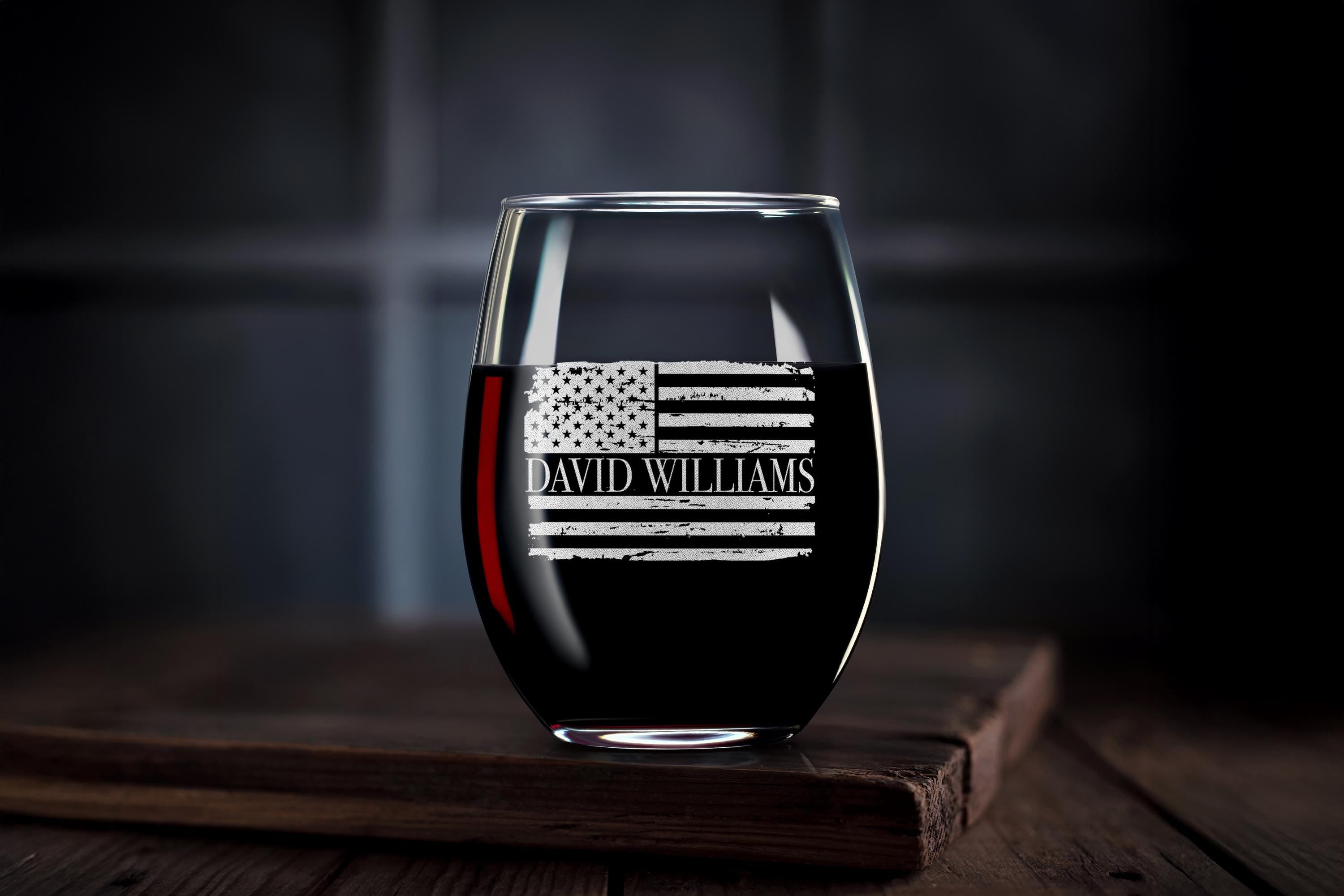 Engraved American Flag Whiskey Glass, Memorial Day, Personalized Patriotic Gift for Him or Her, Best Present for Veterans with Free Gift Box