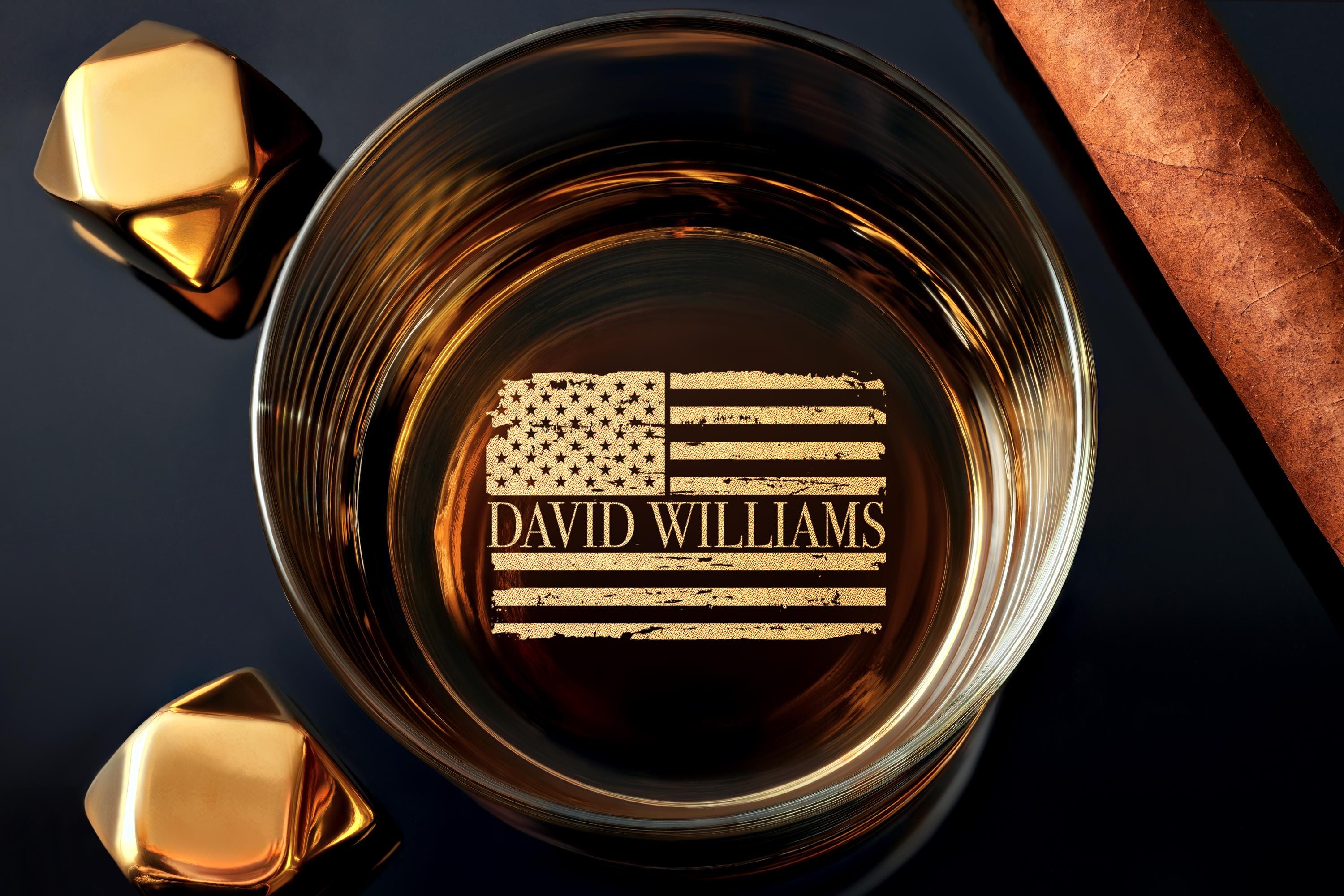 Engraved American Flag Whiskey Glass, Memorial Day, Personalized Patriotic Gift for Him or Her, Best Present for Veterans with Free Gift Box