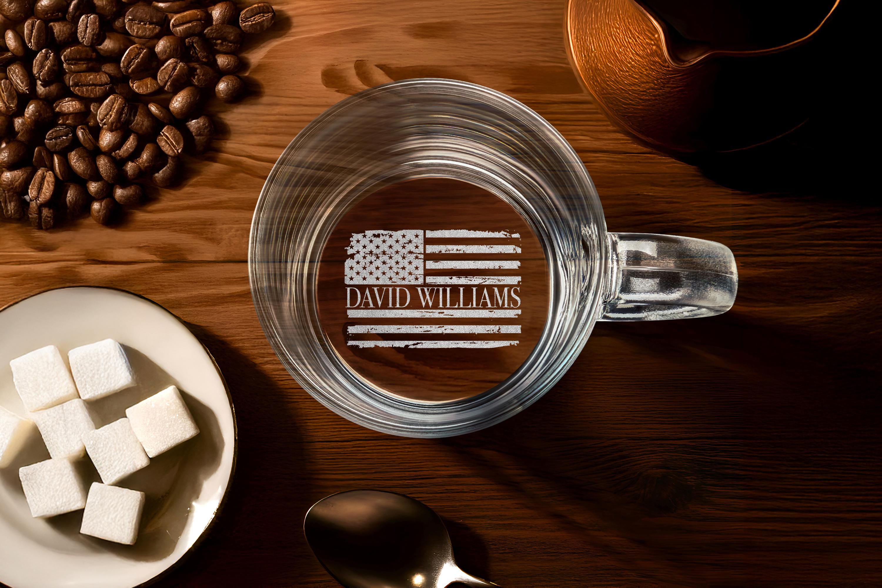 Engraved American Flag Whiskey Glass, Memorial Day, Personalized Patriotic Gift for Him or Her, Best Present for Veterans with Free Gift Box