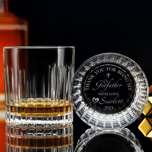 Personalized Crystal Whiskey Glass for Godfather, Custom Engraved Father's Day Gift for Him, Thoughtful Godparent Present, Free Gift Box