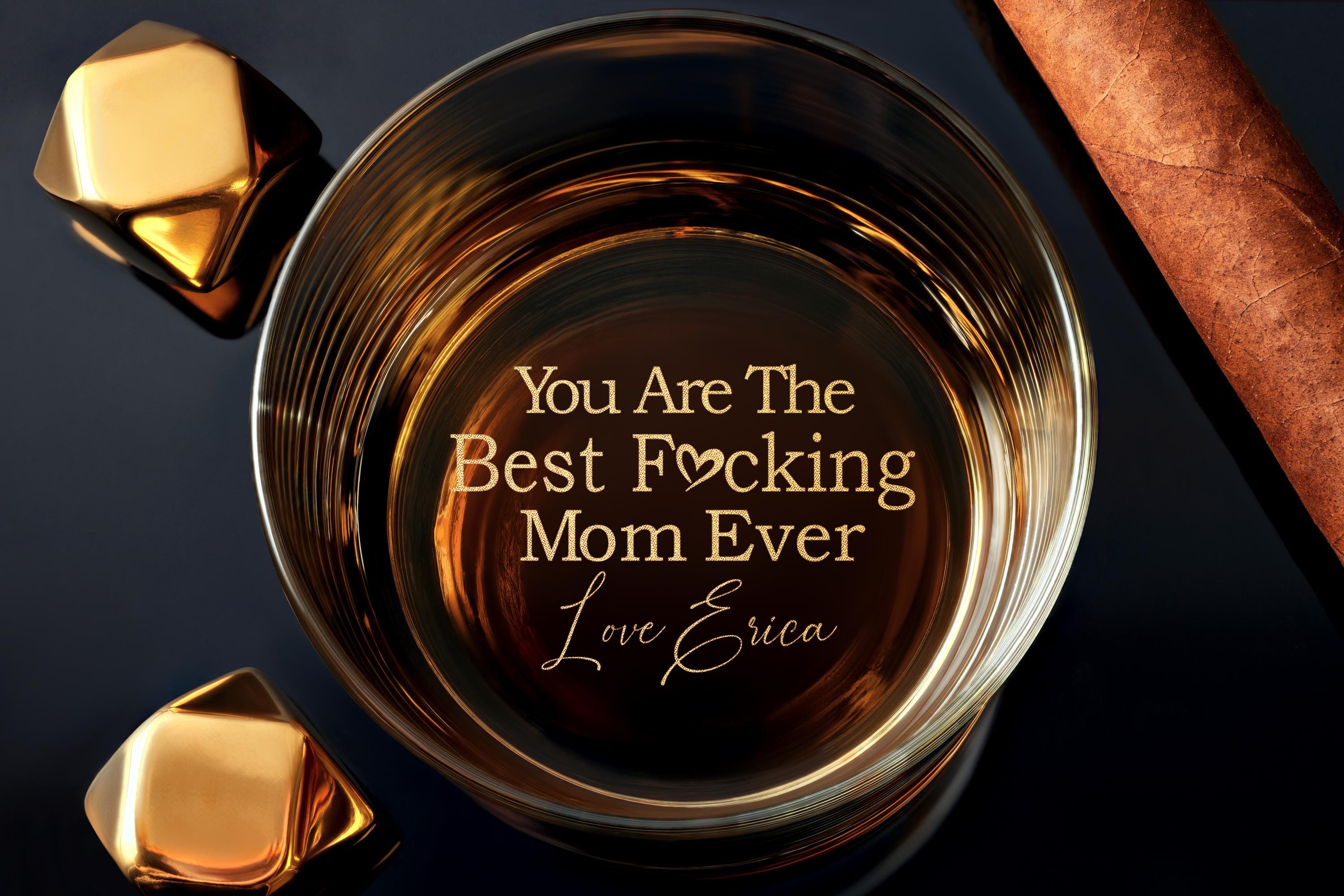 Personalized Mom Crystal Whiskey Glass - Mother’s Day Gift, Custom Etched from Daughter, Son, Kids, Free Box
