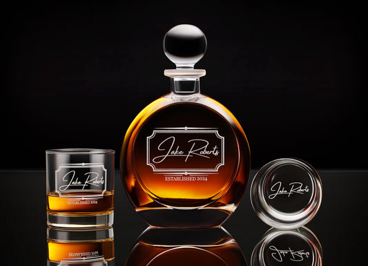 Personalized Whiskey Decanter Set with Premium Engraving Quality, Great Fathers Day Gift, Groomsmen Gift, Gift for Him with Free Gift Boxes.