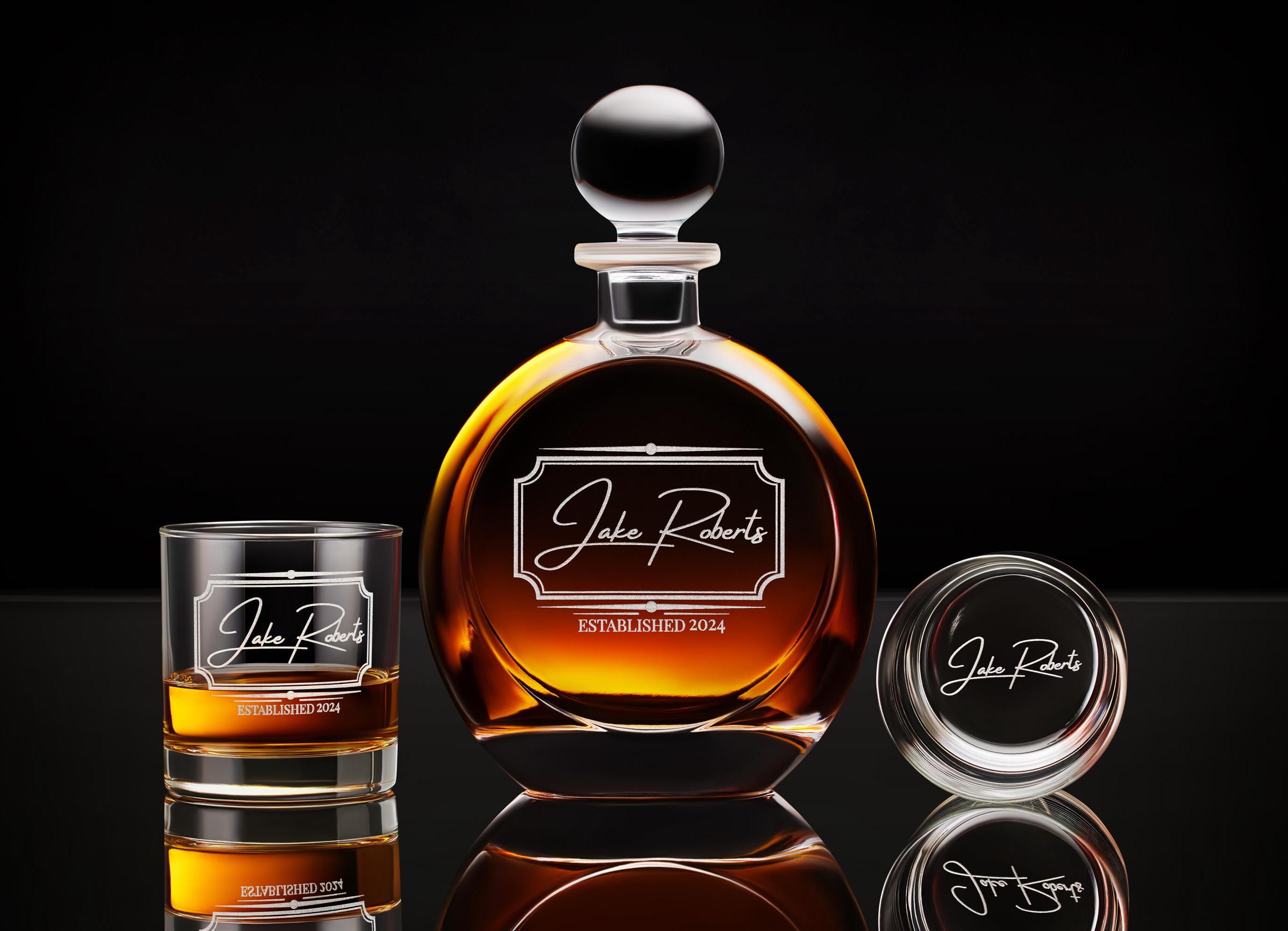 Personalized Whiskey Decanter Set with Premium Engraving Quality, Great Christmas Gift, Groomsmen Gift, Gift for Him with Free Gift Boxes.