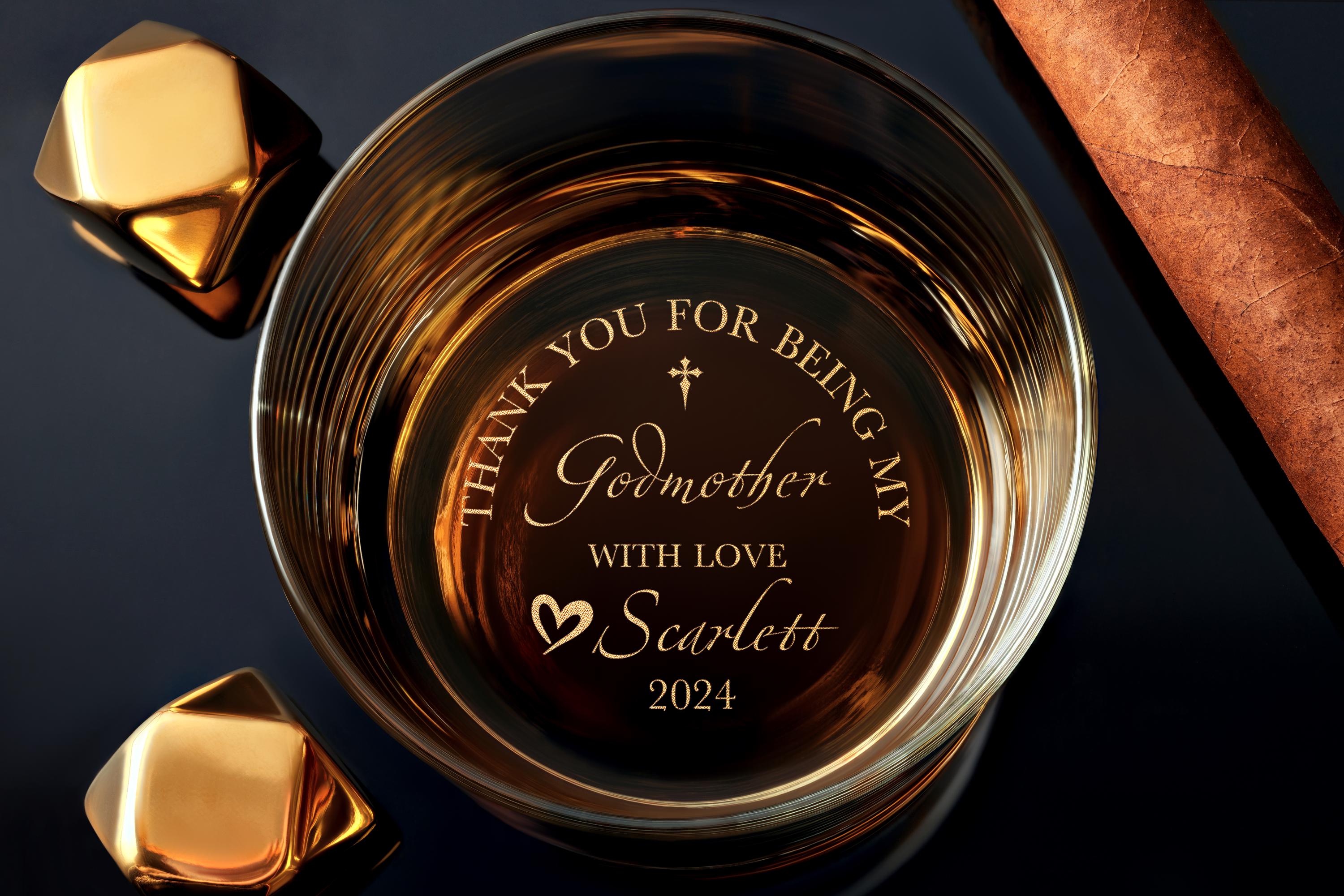 Personalized Godmother Gift, Elegant Crystal Whiskey Glass for Will You Be My Godmother Gift, Baptism Gift for Godparents, Gift Box