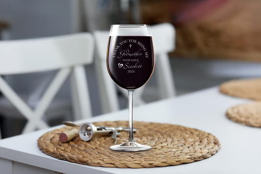 Personalized Godmother Gift: Custom Stemless Wine Glass for Godparents, Ideal for Baptism and Special Occasions, Gift Box