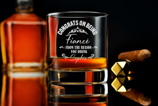 Fiancé Gift Whiskey Rock Glass, Custom Engraved, Ideal Gift for Him, Includes Free Gift Box