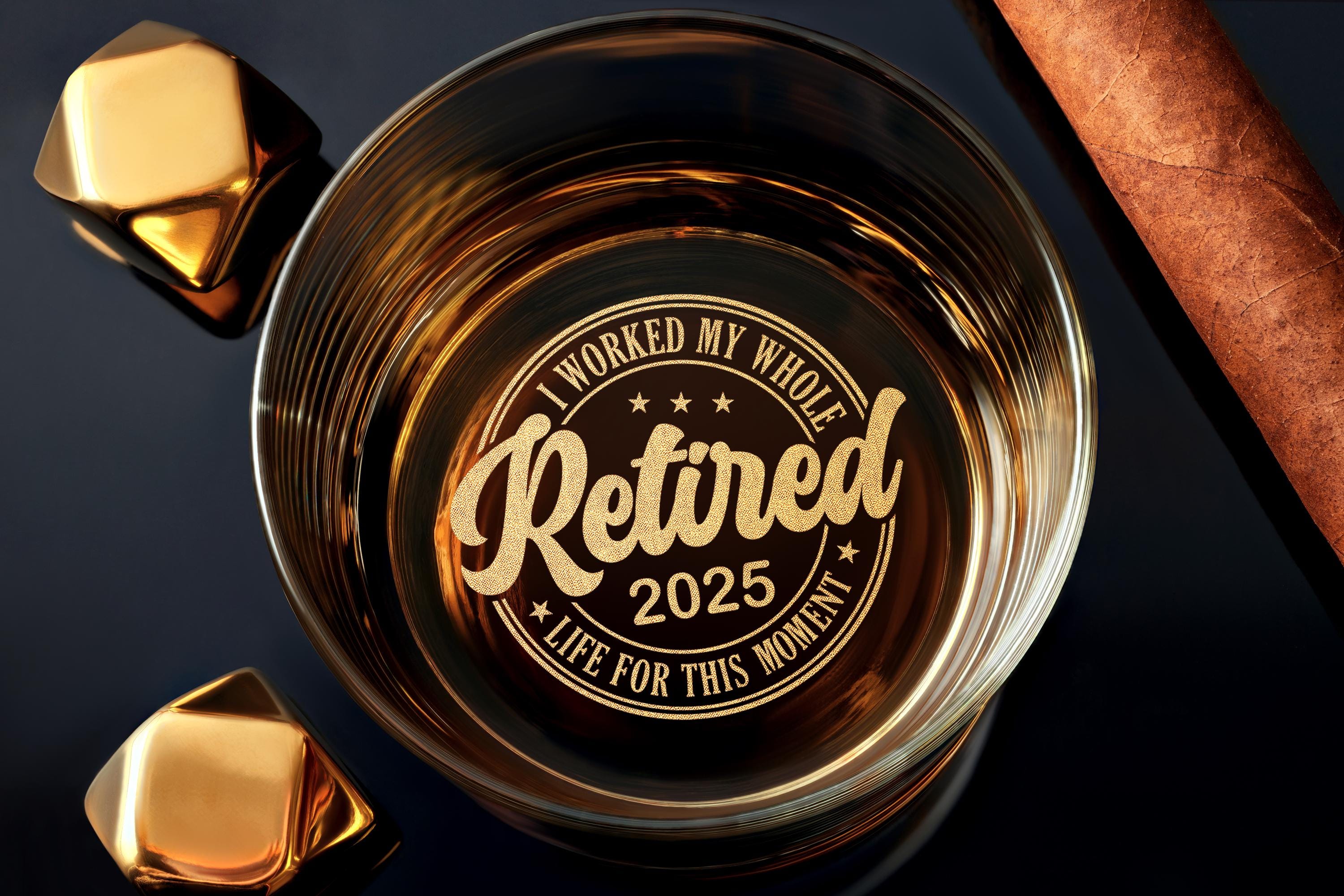 Custom Retirement Whiskey Glass - Personalized Gift for Men, Dad, Boss - Engraved Rock Glass for Bourbon or Scotch - Free Gift Box Included