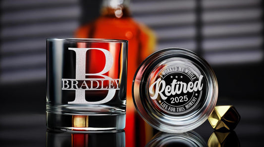 Personalized Retirement Gift for Men - Engraved Whiskey Glass for Dad or Colleague - Unique Rock Glass Keepsake - Gift Box Included