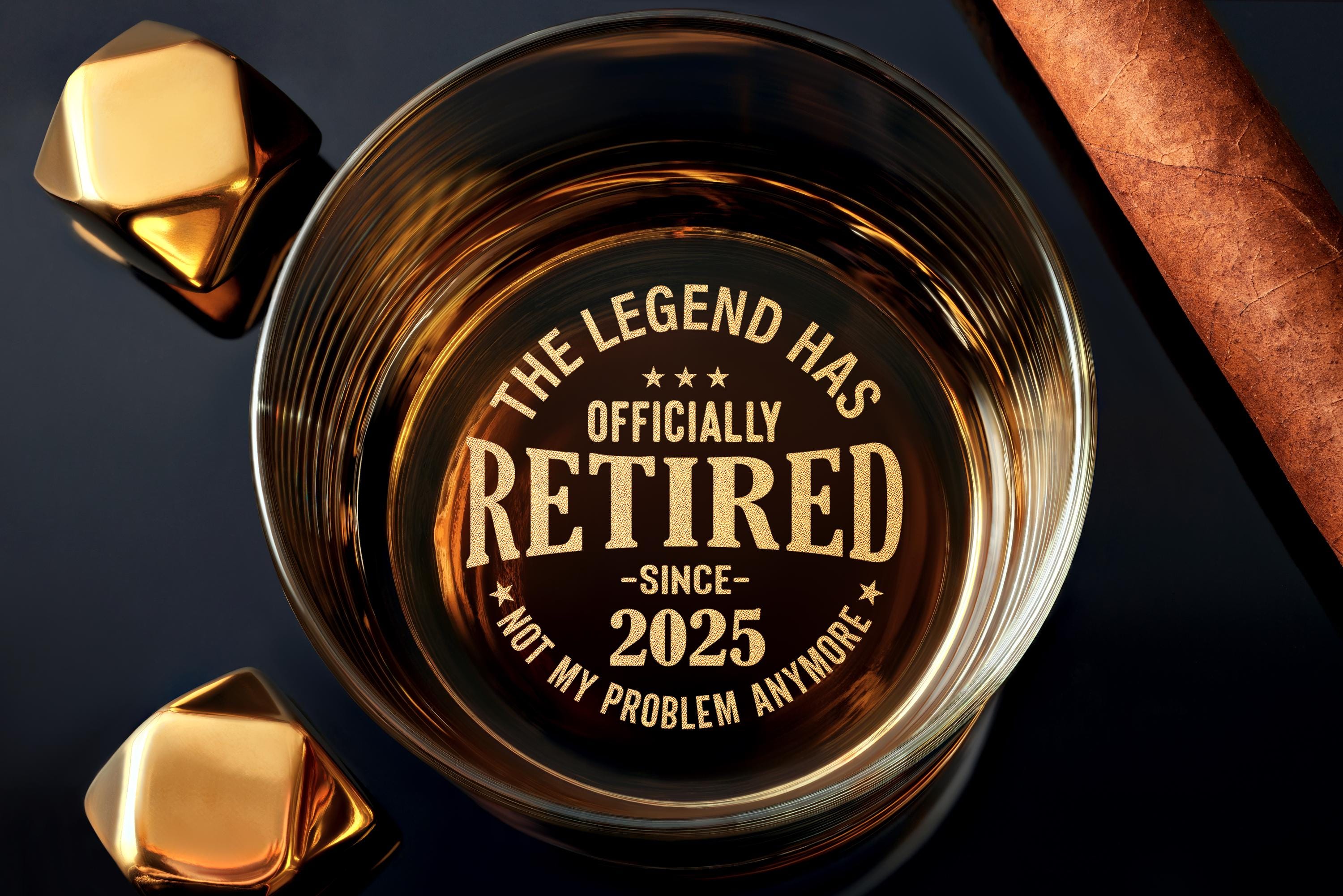 Personalized Rock Glass for Retirement - Engraved Whiskey Glass for Dad, Husband, Men - Custom Keepsake for Retired Man - Free Gift Box