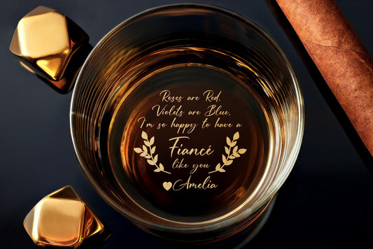 Engraved Whiskey Glass for Fiancé – Personalized Rock Glass Gift for Him – Thoughtful Present for Men in Love – Free Gift Box Include