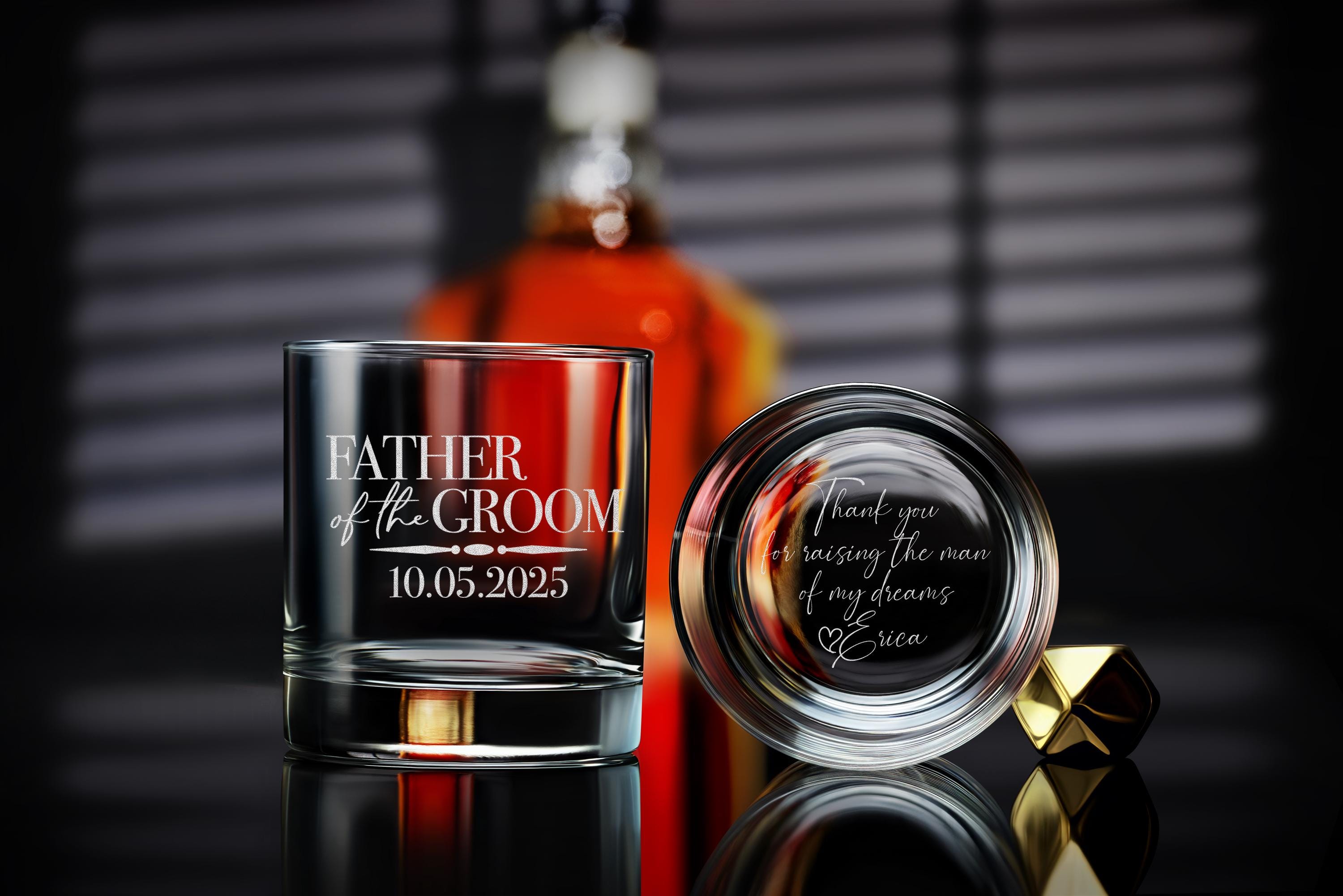 Custom Wedding Whiskey Glass - Personalized Gift for Father of the Groom, Perfect for His Special Day with Free Gift Box