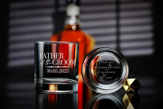 Custom Wedding Whiskey Glass - Personalized Gift for Father of the Groom, Perfect for His Special Day with Free Gift Box