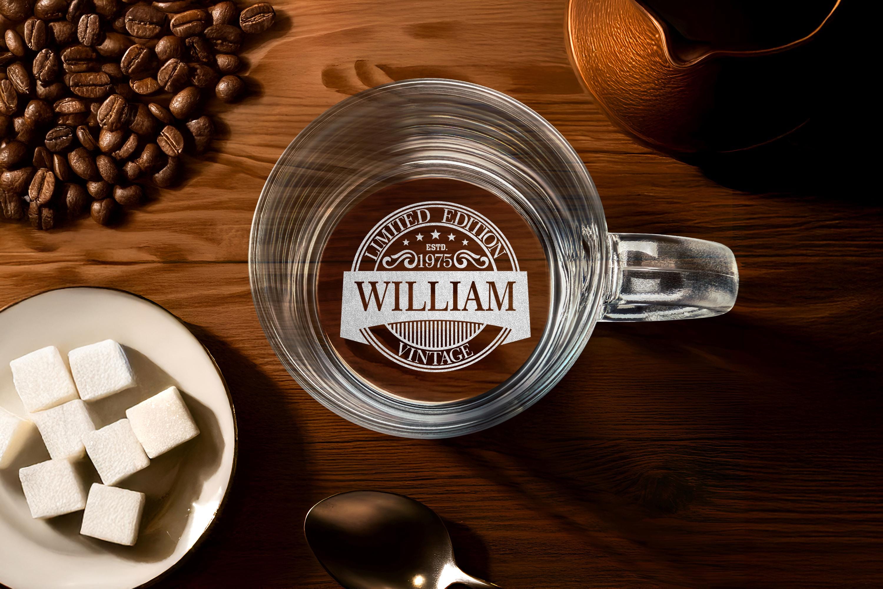 Custom Vintage Rock Glass for 50th Birthday, Personalized Whiskey Glass Gifts for Him, Elegant Present with Free Gift Box