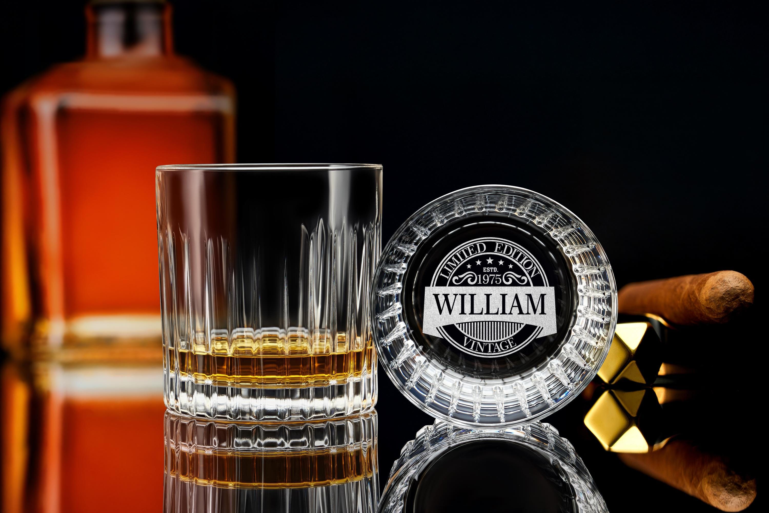 Custom Vintage Rock Glass for 50th Birthday, Personalized Whiskey Glass Gifts for Him, Elegant Present with Free Gift Box
