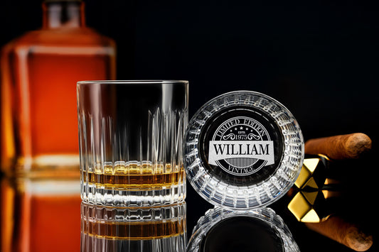 Personalized Crystal Whiskey Glass, Custom Vintage 50th Birthday Gift for Him, Gift for Dad in Free Gift Box