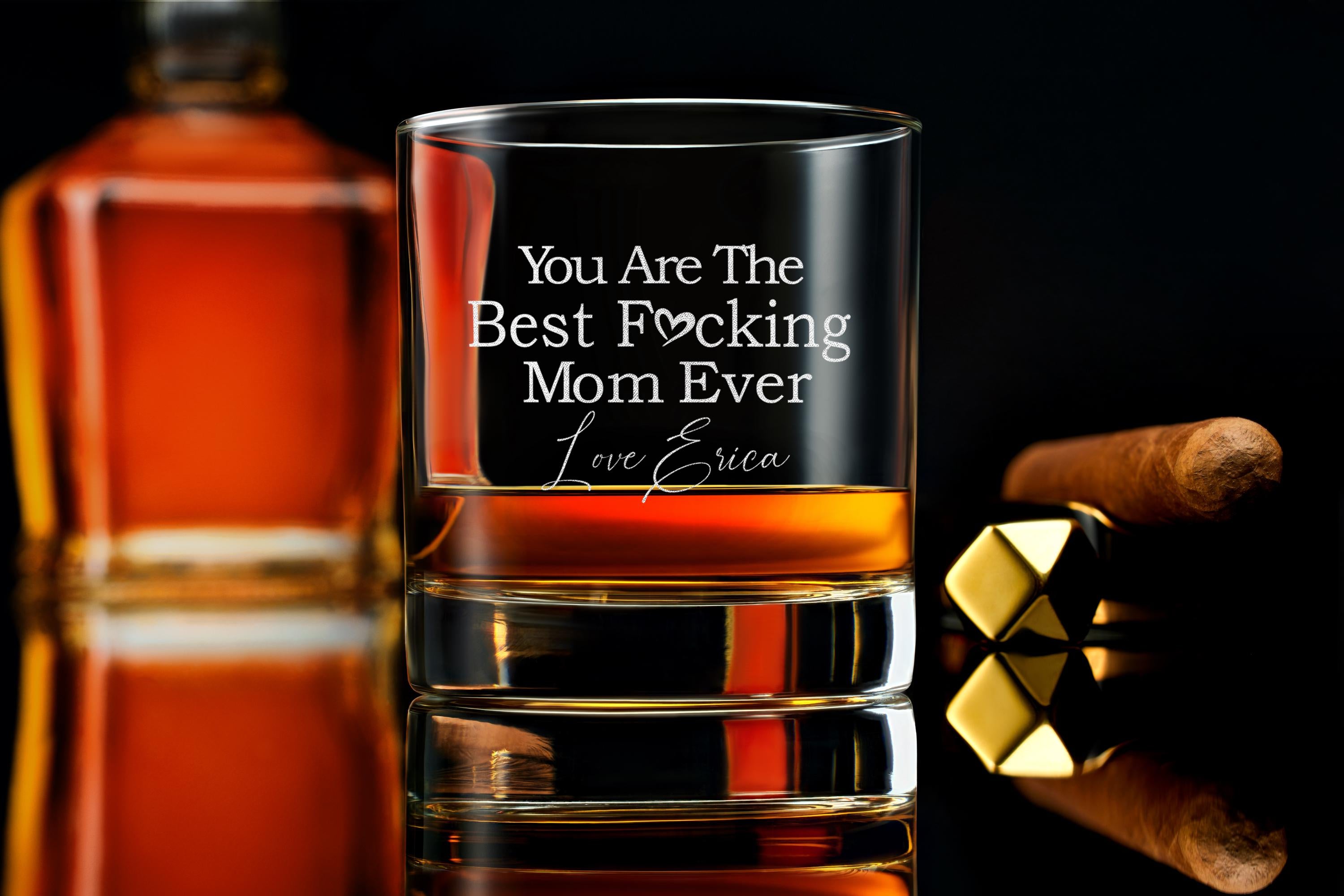 Personalized Mom's Whiskey Glass, Best Mom Ever, Gifts for Mom, Mothers Day Gift from Daughter, Kids, Son, with Free Gift Box