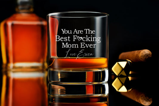 Personalized Mom's Whiskey Glass, Best Mom Ever, Gifts for Mom, Mothers Day Gift from Daughter, Kids, Son, with Free Gift Box