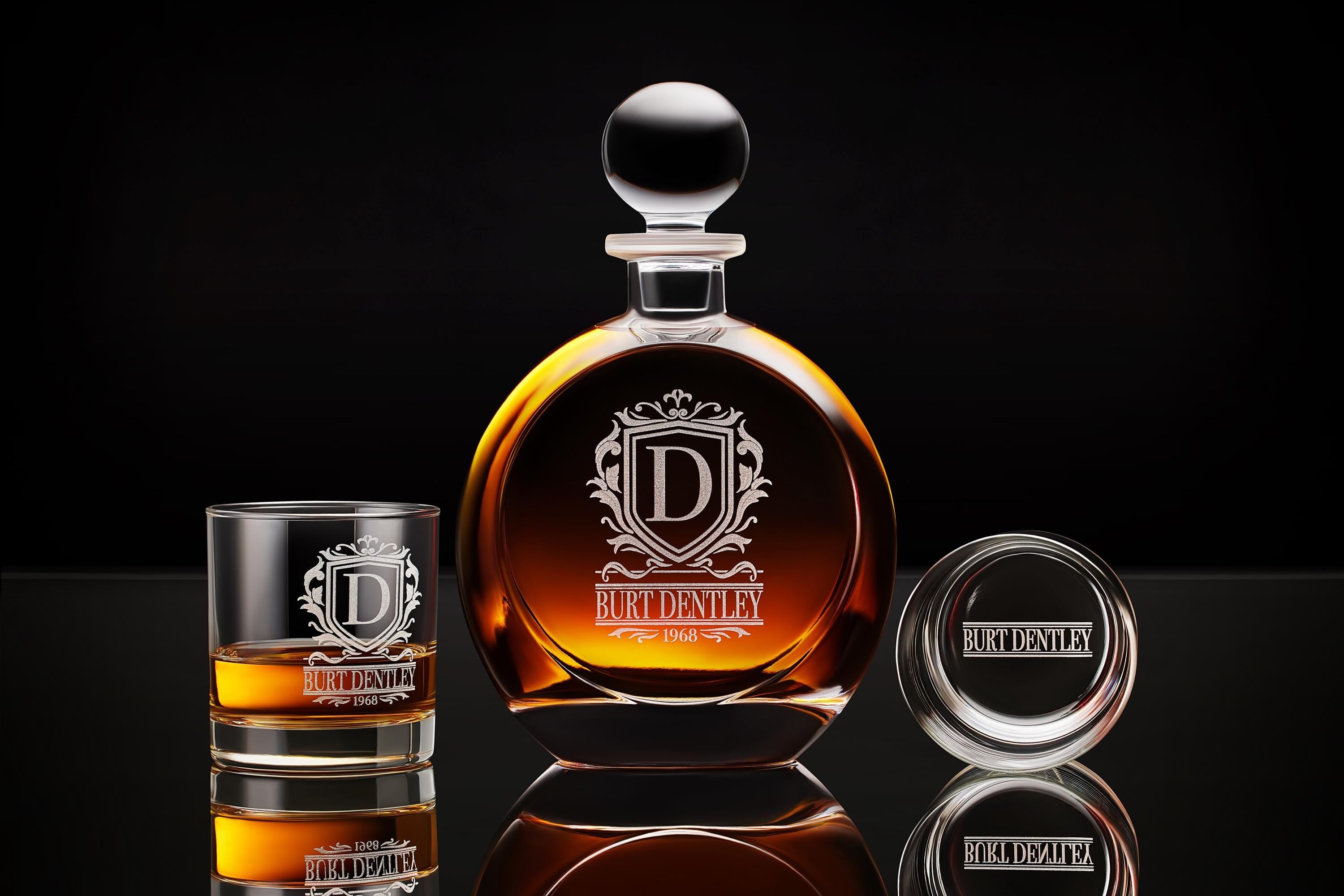 Personalized Whiskey Decanter Set with Premium Engraving Quality, Great Fathers Day Gift, Groomsmen Gift, Gift for Him with Free Gift Boxes.