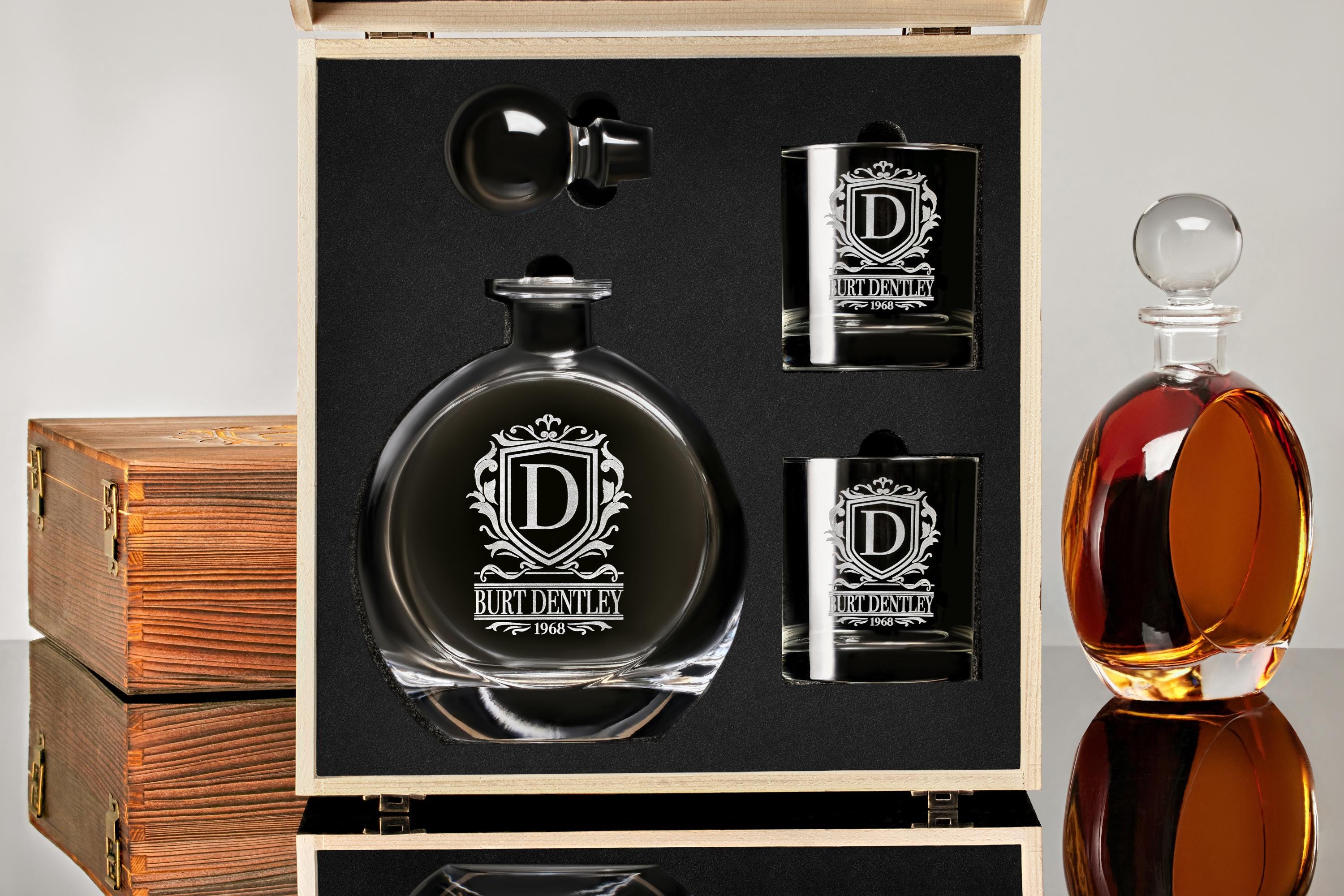 Personalized Whiskey Decanter Set with Premium Engraving Quality, Great Fathers Day Gift, Groomsmen Gift, Gift for Him with Free Gift Boxes.