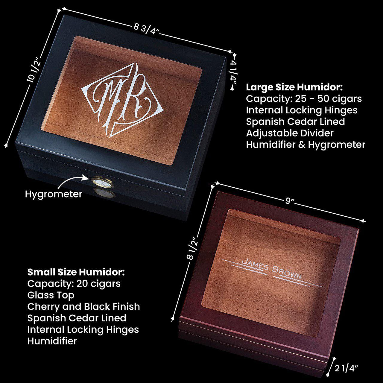 Christmas Gift Cigar Humidor - Custom engraved humidor box - Best Christmas Present for dad, for husband, for him