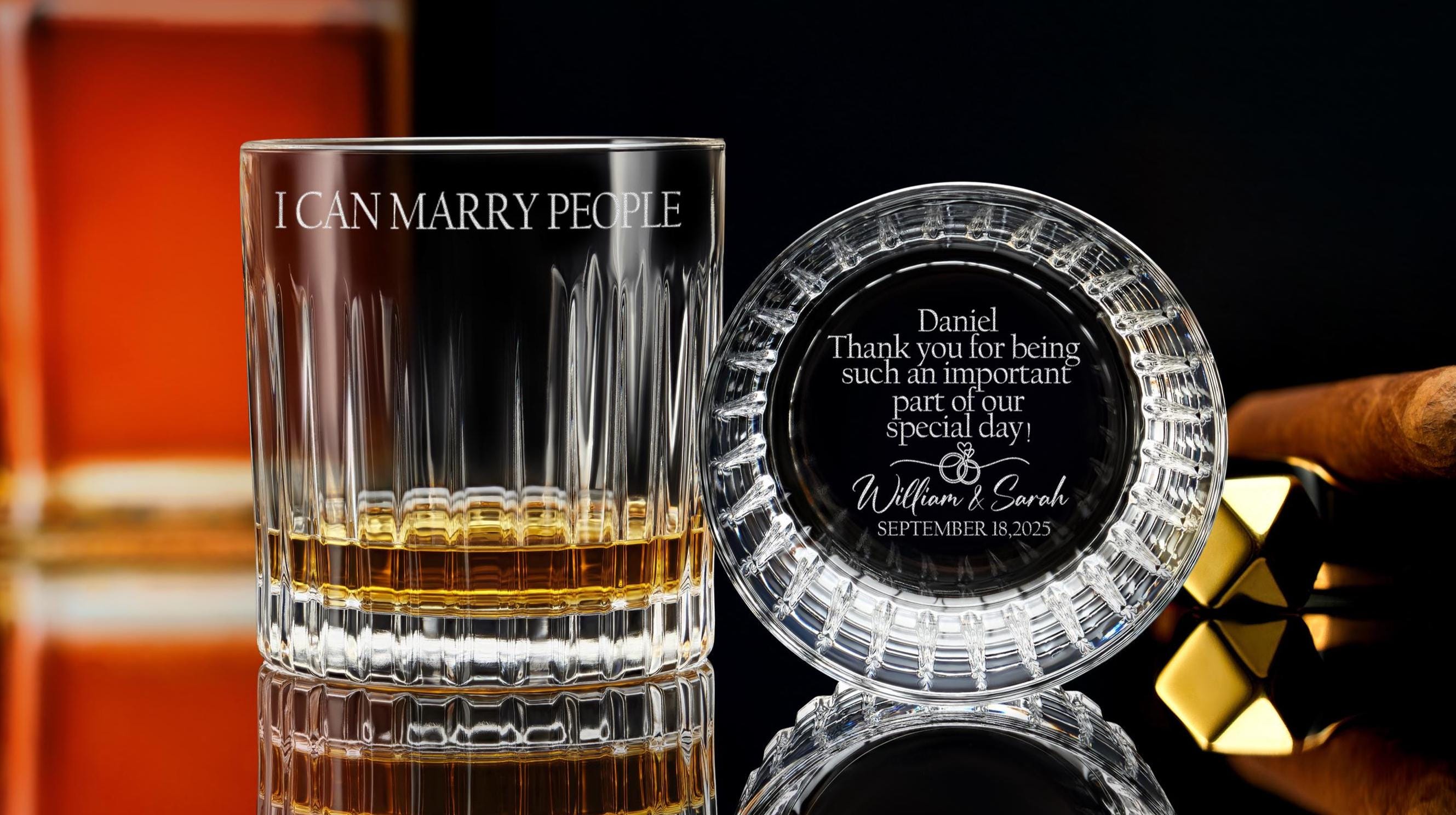 Engraved Whiskey Glass – Special Gift for Officiant from Couple – Personalized Wedding Keepsake – Comes in Free Gift Box