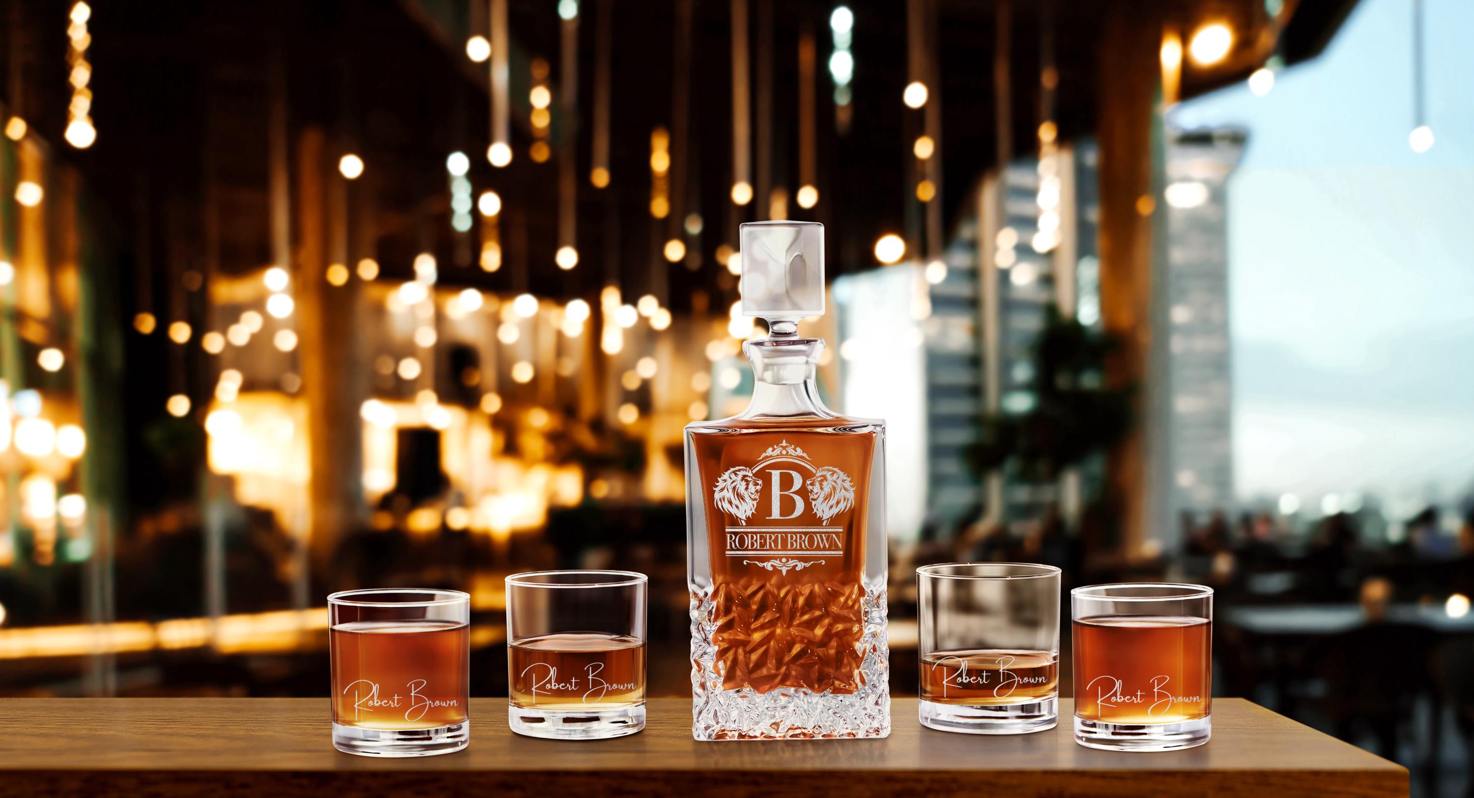 Personalized Whiskey Decanter Set with Premium Engraving Quality, Great Christmas Gift, Groomsmen Gifts, Dad Gifts, with Free Gift Boxes.