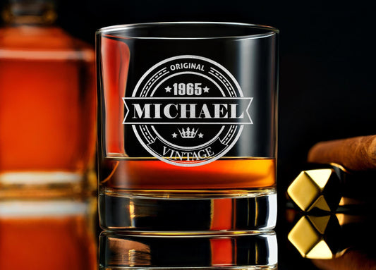 60th Birthday Gift for Him | Personalized Whiskey Glass | Vintage Rocks Glass for Dad or Husband | Custom Engraved | Gift Box