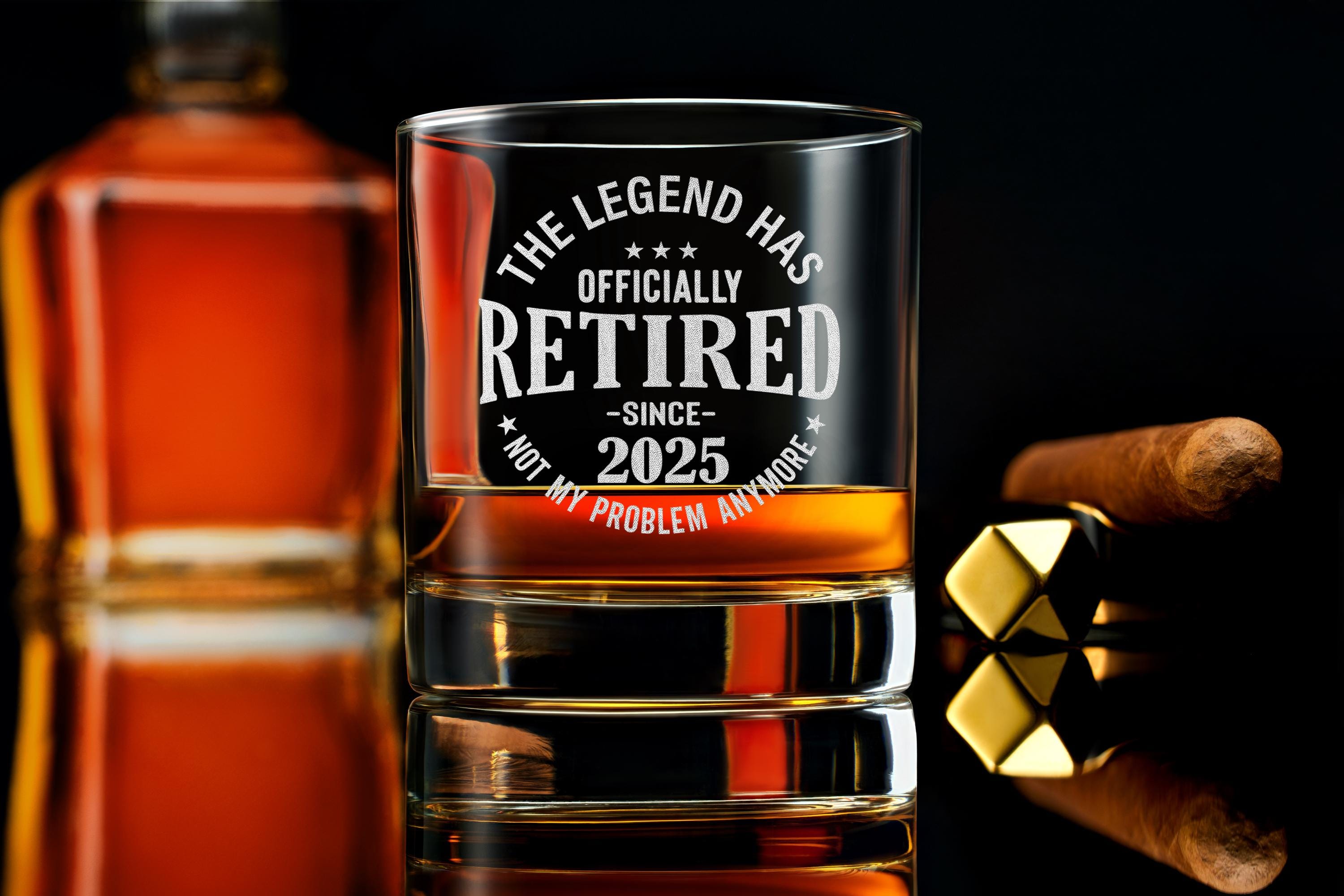 Personalized Rock Glass for Retirement - Engraved Whiskey Glass for Dad, Husband, Men - Custom Keepsake for Retired Man - Free Gift Box